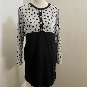 Size XL sweater dress black lower grey upper with black buttons and polka dots